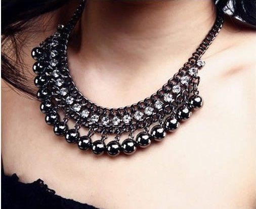 Colar Preto Bolas de Cristal