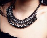 Colar Preto Bolas de Cristal